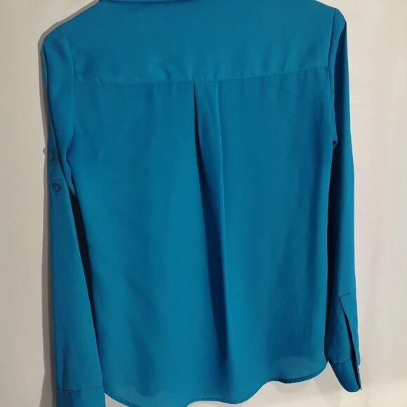 Express Portofino Ladies Size XS Royal Blue Slim Fit Button Front Blouse - Picture 2 of 5